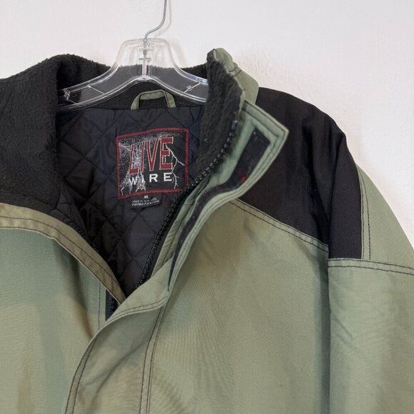 Vintage Jacket Coat Green Black Full Zip Quilted Lining 80s 90s Live Wire XL - Picture 5 of 15